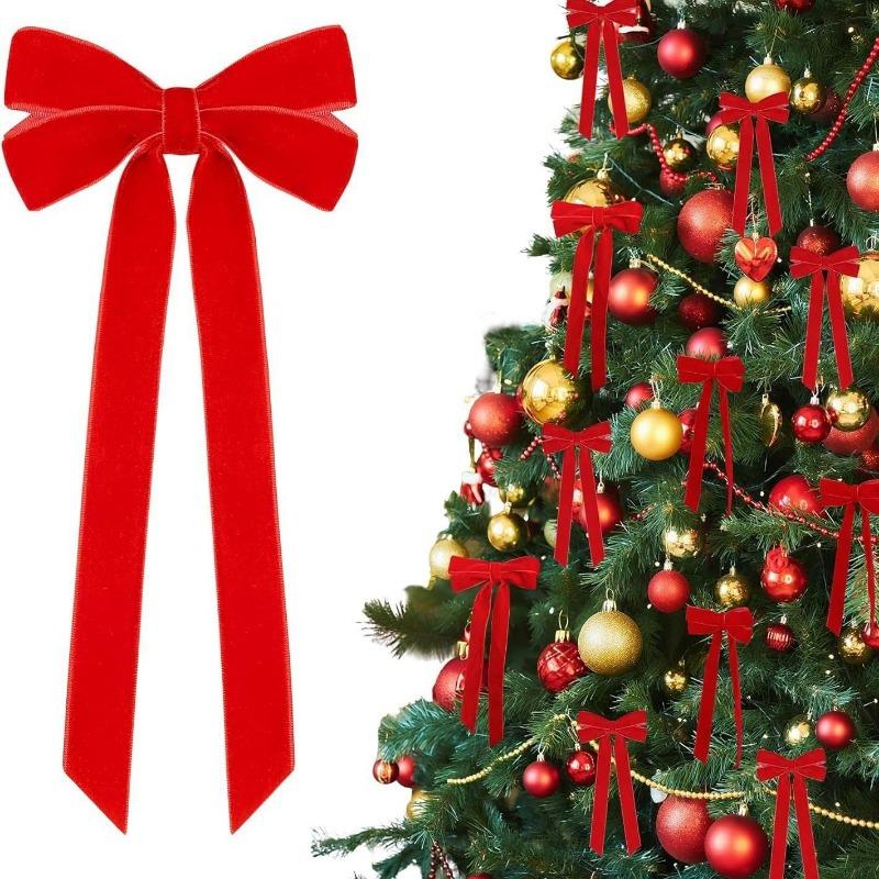 12pcs Wrapping Bows Chrismtas Party Gifts Velvet Christmas Bows Christmas Tree DIY Hanging Ornaments Ribbon Bow Gift