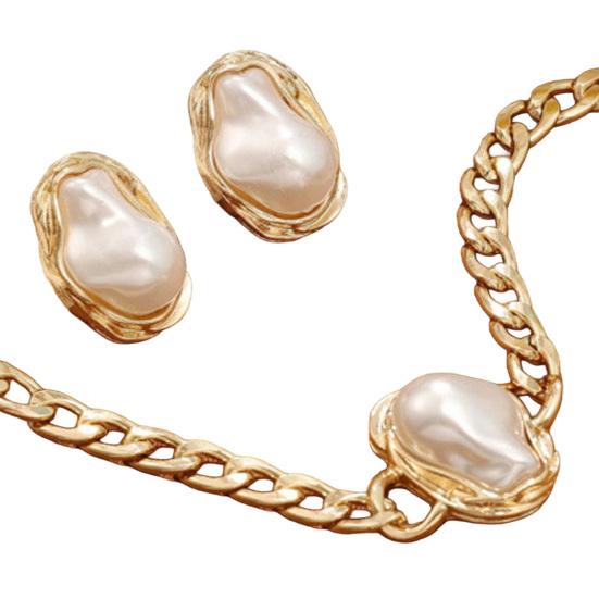 3Pcs/Set Faux Baroque Pearl Jewelry Set, Irregular Faux Pearl Necklace Stud Earrings Ring, Statement Wedding Jewelry for Women