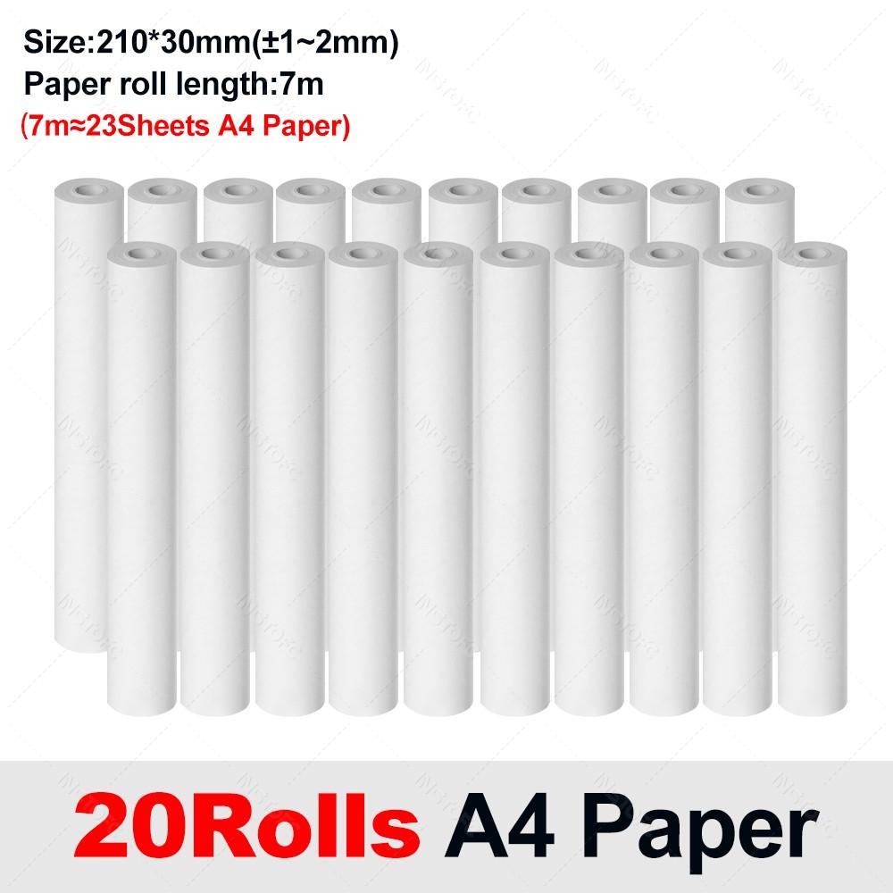 A4 Thermal Paper 20 Rolls Thermal Printing Paper 210*30mm for A4 Wireless Bluetooth A40 Printer Paper Rolls Quick-dry