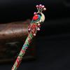 Retro Women Enamel Crystal Peacock Hair Stick Pin Chinese Style Handmade  Accessories Ladies Gentle and Elegant Jewelry Headwear