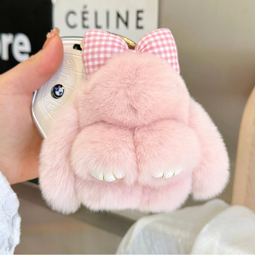 Rabbit Doll Bag Pendant Fashion Pluff Bunny Keychain Fluffy Cute Play Dead Rabbit Bowknot Smooth Rabbit Fur Keychain Girl Friend