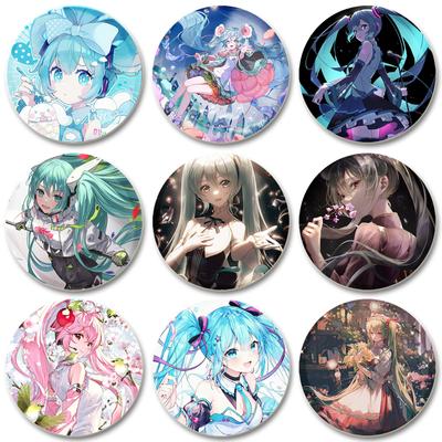 32/44/58 mm Hatsune Miku pross seljakotil Käsitsi valmistatud ümmargused prossid Armsad nööpnõelad Anime ikoonimärgid rõivaste jaoks