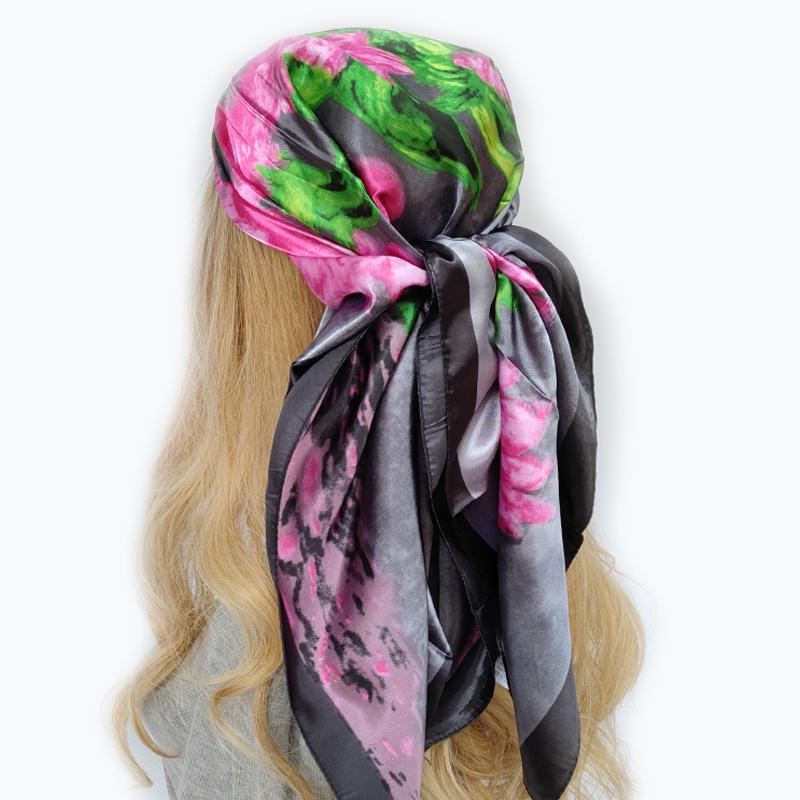 Halstuch Schal Wickeltücher Druck Seidensatin Schal quadratisch Damen Muslimischer Hijab Elegant Stirnband Bandana Design Marke Foulard