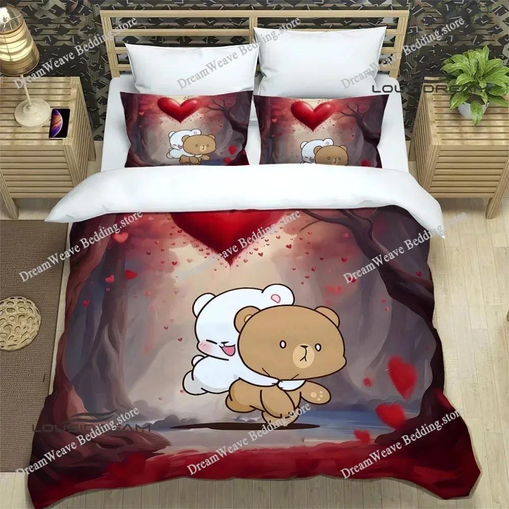 Cute Cartoon Bear Printed Bedding Sets Exquisite Bed Supplies Set Duvet Cover Bed Comforter Set Bedding Set Luxury Birthday Gift