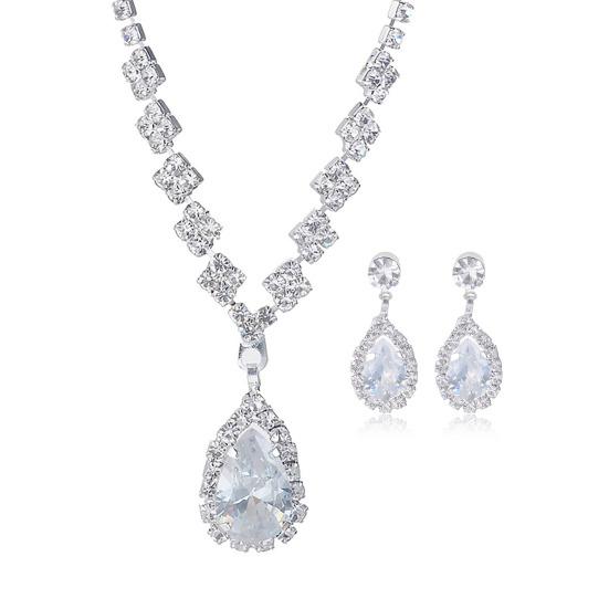 Crystal teardrop Necklace and Earrings Set for Women Rhinestone Drop