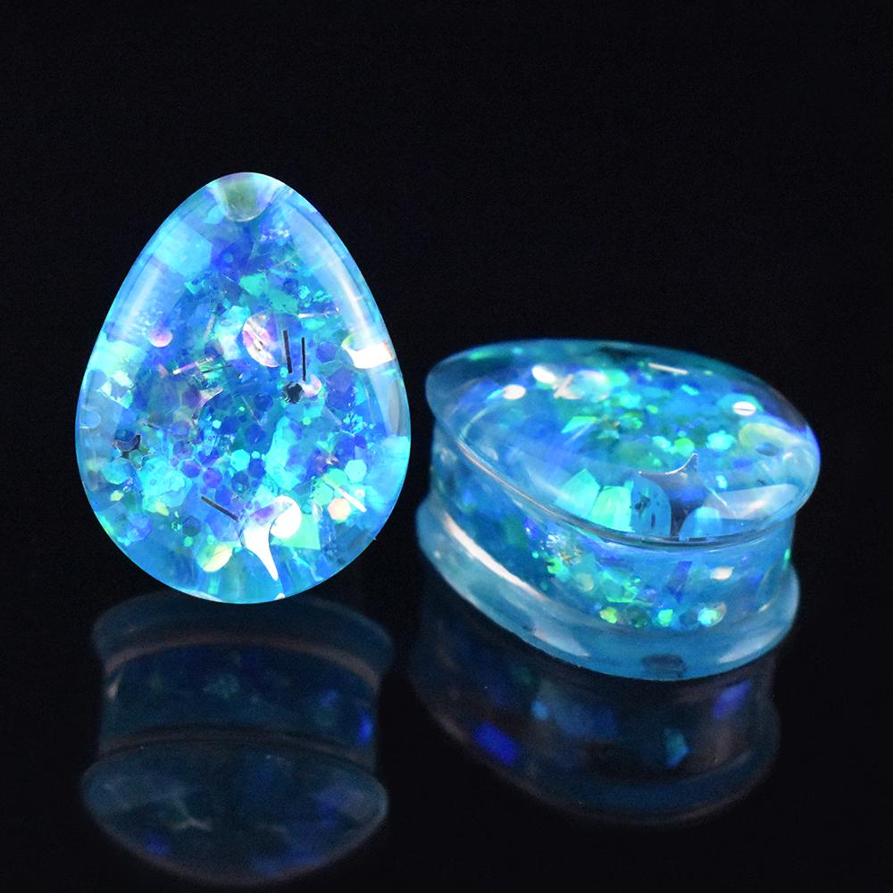 Une paire d'écarteurs d'oreille acryliques brillants en forme de larme de 8 à 50 mm, plugs tunnels, dilateurs d'oreille, bijoux de piercing corporel
