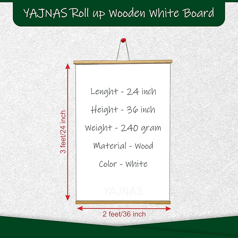 

Yajnas 2X3 Feet/ 24X36 Inches/ 60X90 Cm White Rollup Wooden Board For Teaching Chalk Board Wall Hanging For Kids (2X3 Fe White 2X3 Feet белый