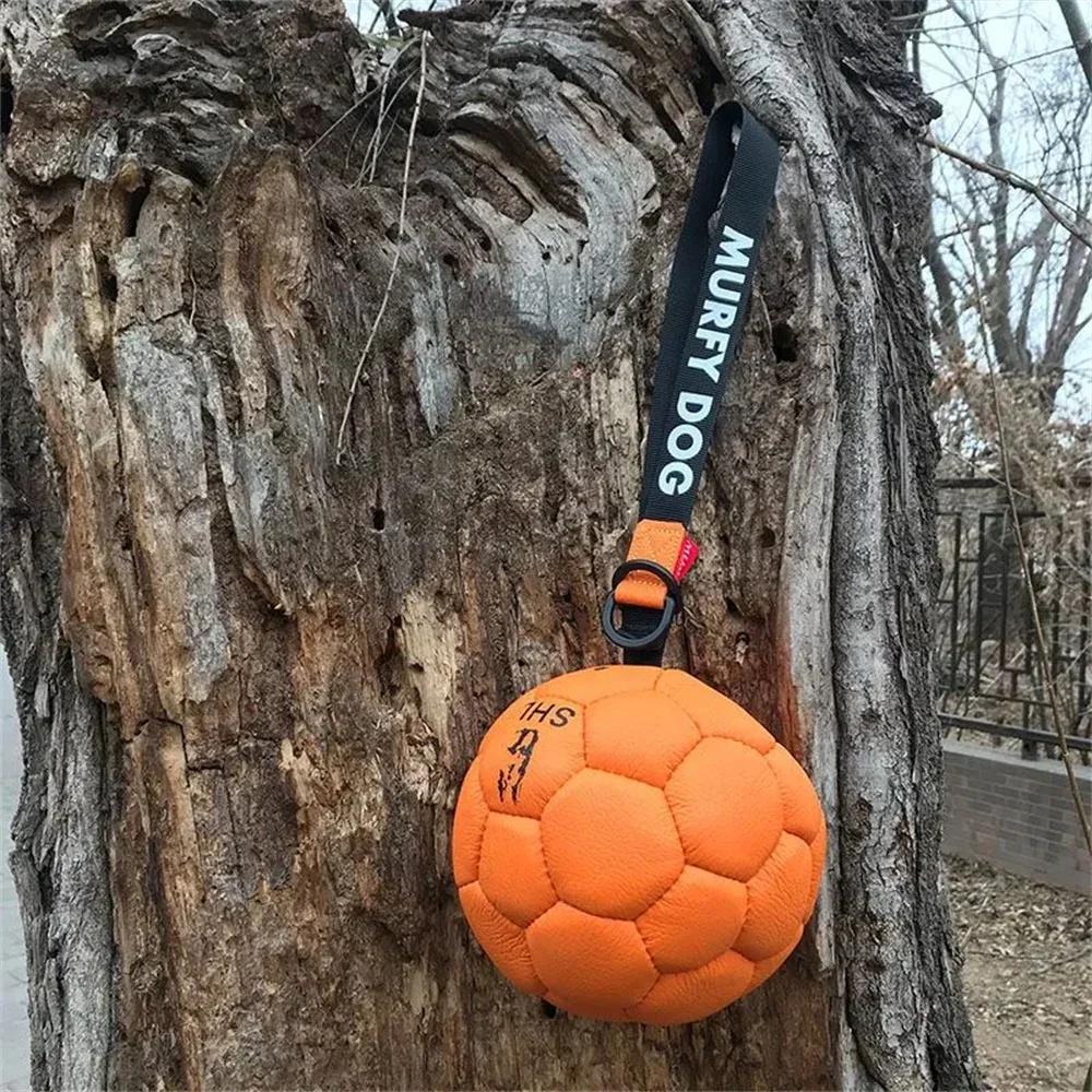 Interactive Throwing Training Game Soccer Ball Bite-proof Pet Dog Ball Toy Cowhide Harmless Teeth for Dog Pet Training Supplies