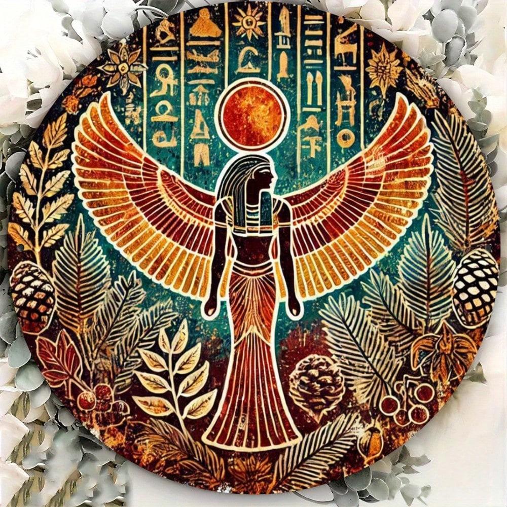 

Ancient Egyptian Goddess Metal Wall Art Vintage Winged Decor Hieroglyphics Iron Sign Home 20x20 різнокольоровий