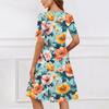 Damen Casual Rundhals Kurzarmkleid Lockeres Taillenplisseekleid Taillenplisseekleid