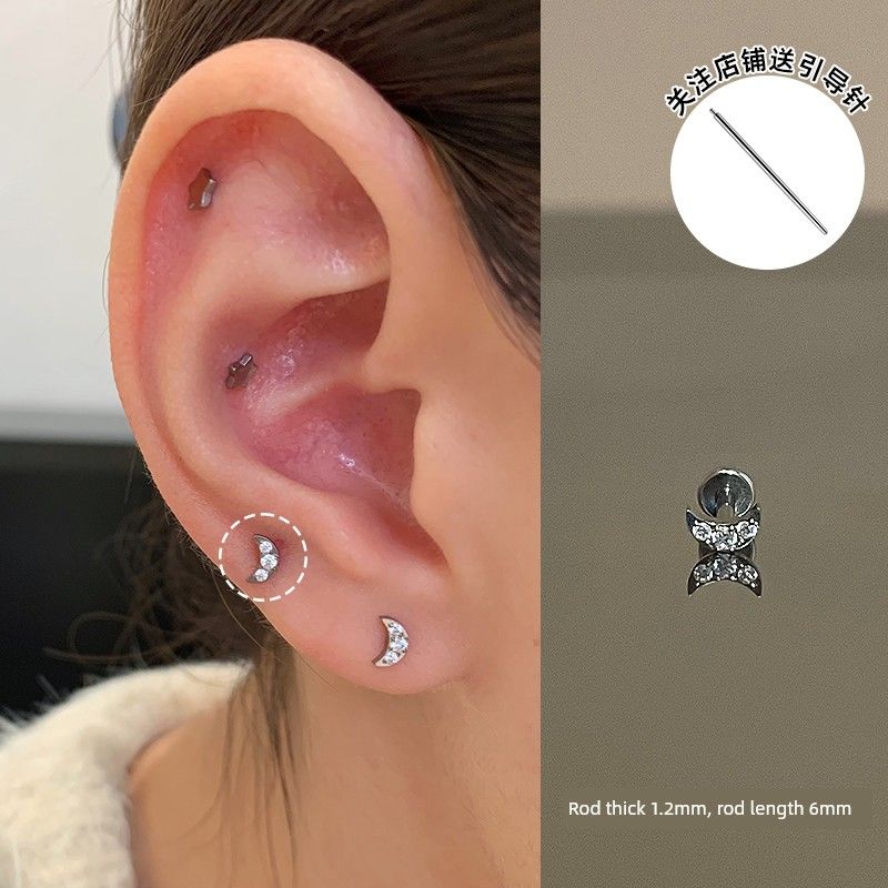 Ringring Store Medical Titanium Alloy Ear Studs Ear-Caring Inner Spiral Small Ear Bone Stud 1.2 Earrings Ear Ear Bone Pin