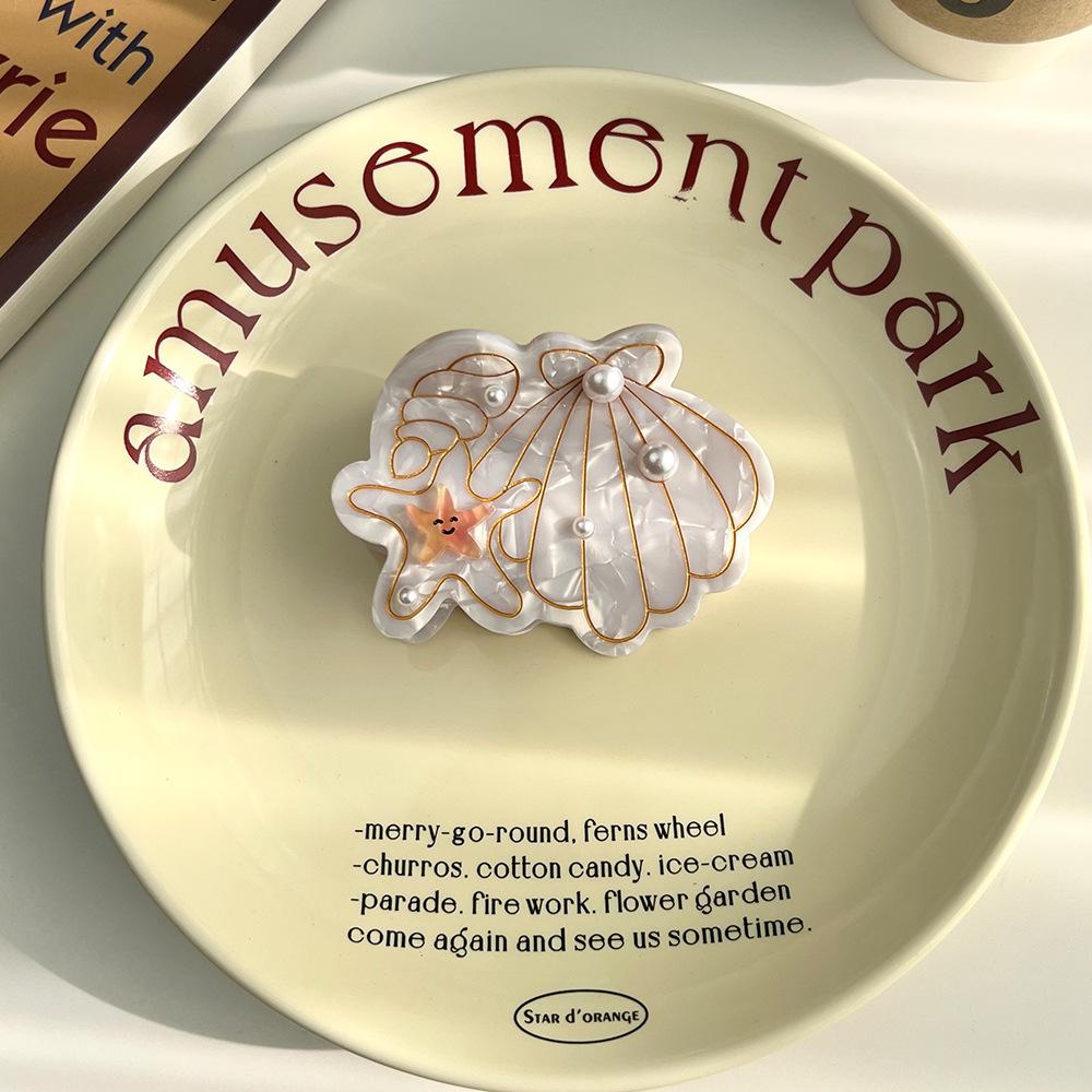 1pc Ocean Series Shell Starfish Acetate Hair Clip Conch Pearl Shark Clip Advanced Fashion Hairpin Tail Hair Accessories