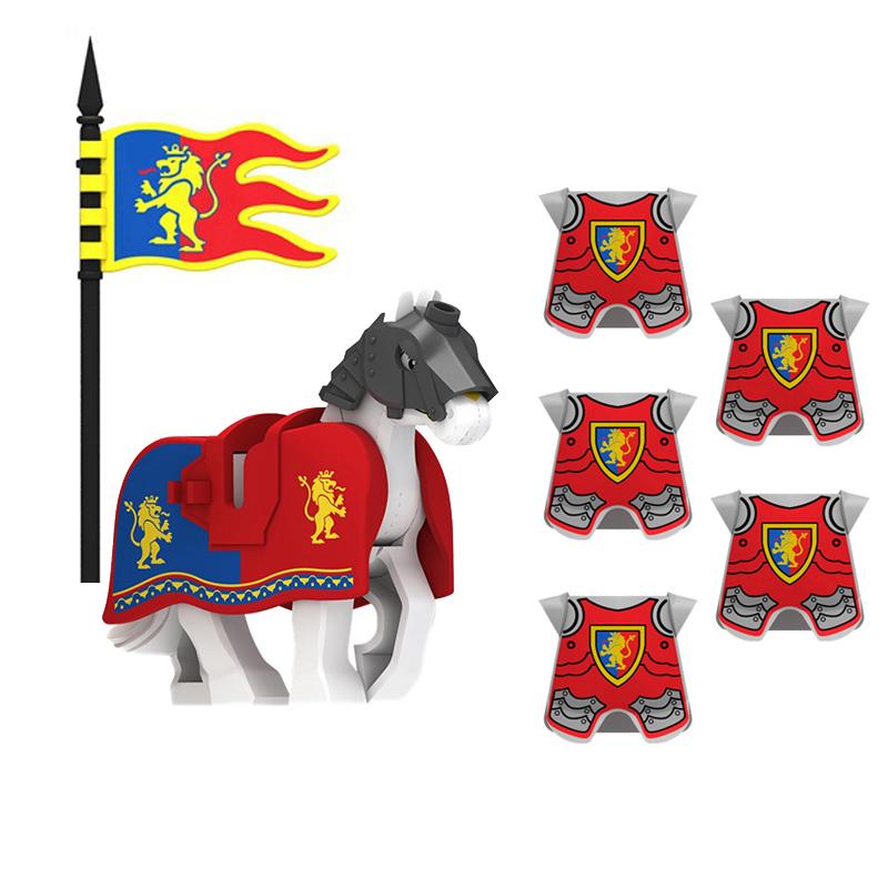 Military Building Blocks Medieval Solider Knights Equipments Mount War-Horse Wolf Flag Vests Shields Fiery Dragon Mini Brick Toy