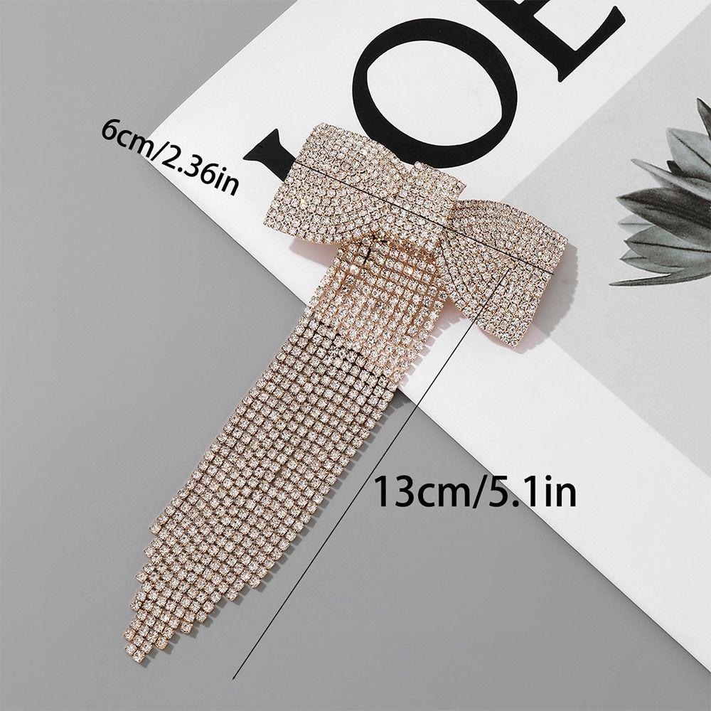 Rhinestone Bow Fringe Hairpin Long Tassel Gold Silver Color Luxury Hair Accessories Temperament Temperament Hair Clip for Women