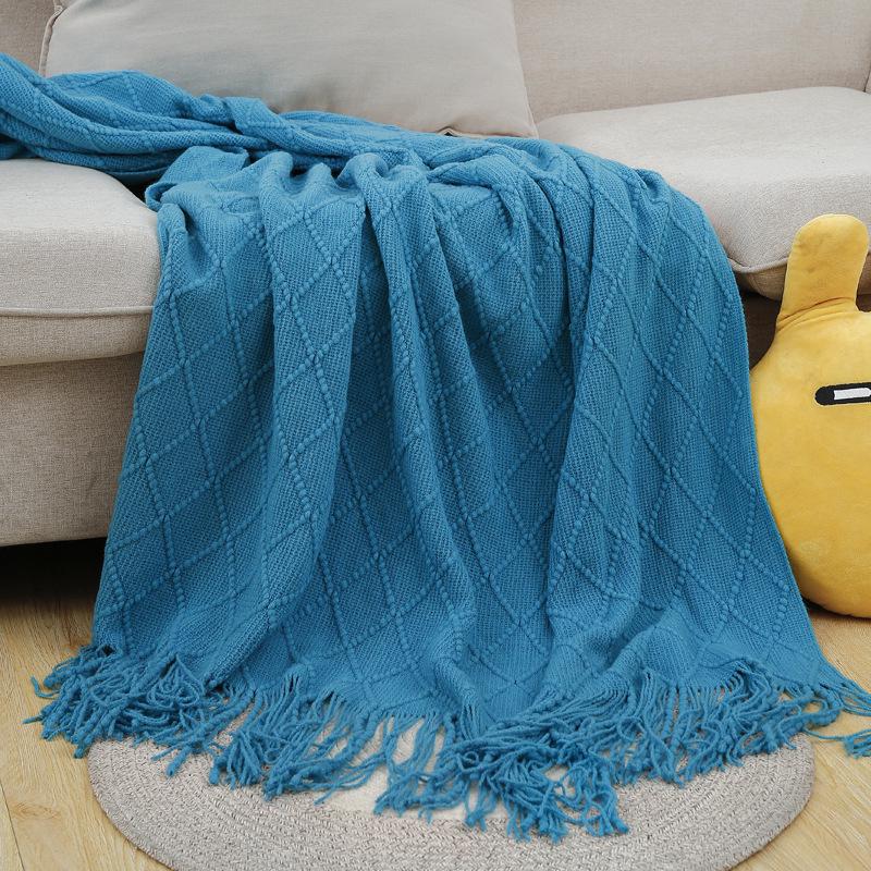 Cobertor Tricotado Moderno Minimalista com Padrão Diamante Cor Sólida - Cobertor de Sesta Personalizável para Carro ou Cama