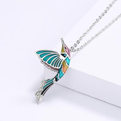 Unique and Creative Hummingbird Pendant Drop Glue Colored Animal Element Birdy Garden Girl Necklace