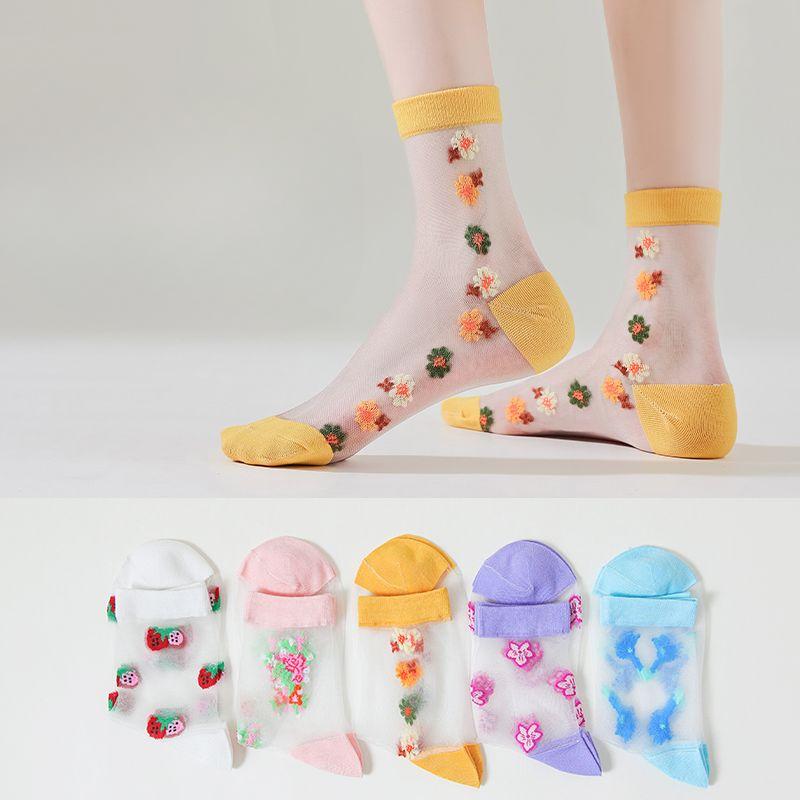 1/5/10 Pairs Summer Fashion Flowers Animal Thin Mesh Tulle Ankle Crystal Silk Socks Transparent Mesh Retro Cute Fishnet Women Cool Socks