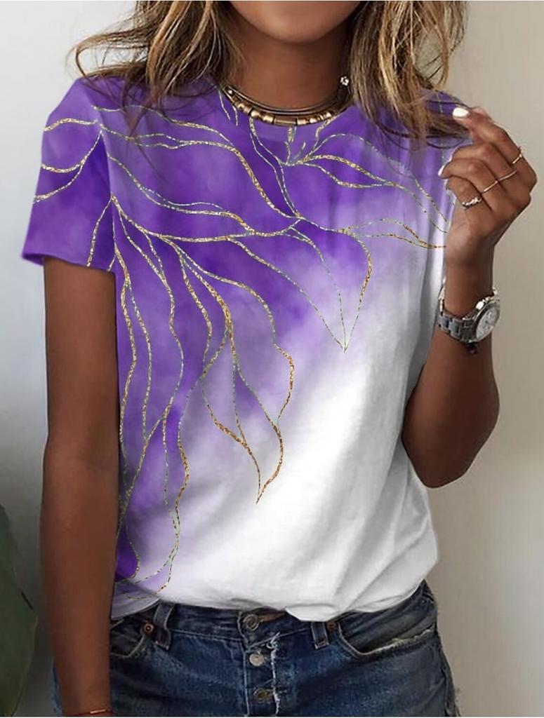 Sommer Damen T-Shirt Blumenstruktur 3D-Druck Florale Grafiken T-Shirts Lässige Kurzarm-Oberteile Mode O-Ausschnitt T-Shirt für Damen