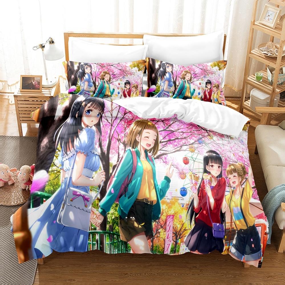 

New Anime A Place Further Than The Universe Bedding Set Single Twin Full Queen King Size Bed Set Adult Bedroom Duvet Cover Sets EU Single(135*200cm)3pcs