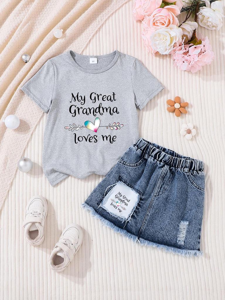 Girls' Casual Denim Skirt Sets - Stylish Children's Clothing Set