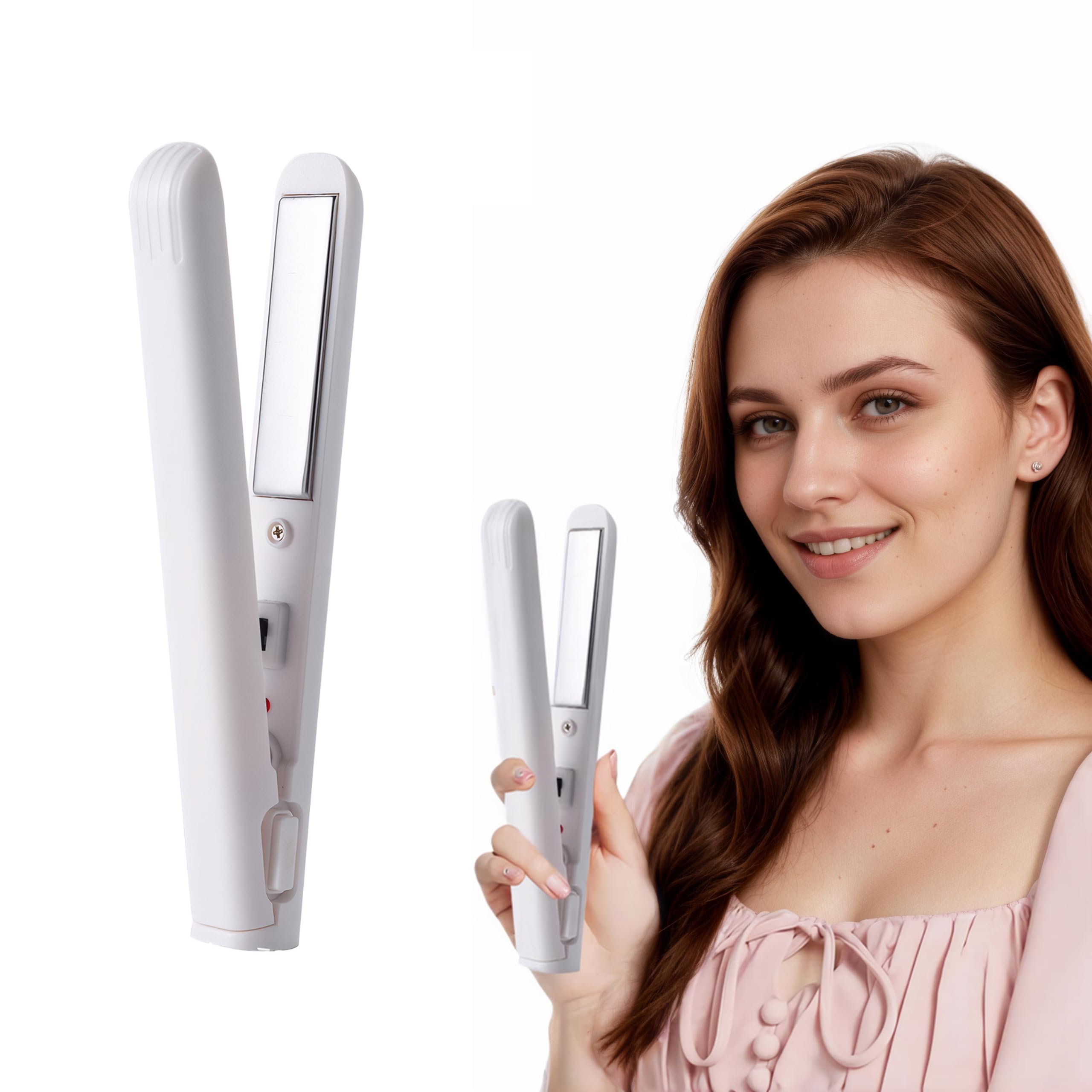 

BLOOPIC Mini Portable Hair Curling USB Plug and Lightweight Safe Travel Home Business Trip Hair Iron 2-in-1 Iron, & Straightening, Type-C Play, & белый