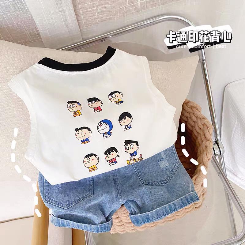 Summer Kids Cotton Cartoon Print Vest Sleeveless Inner Top For Boys And Girls