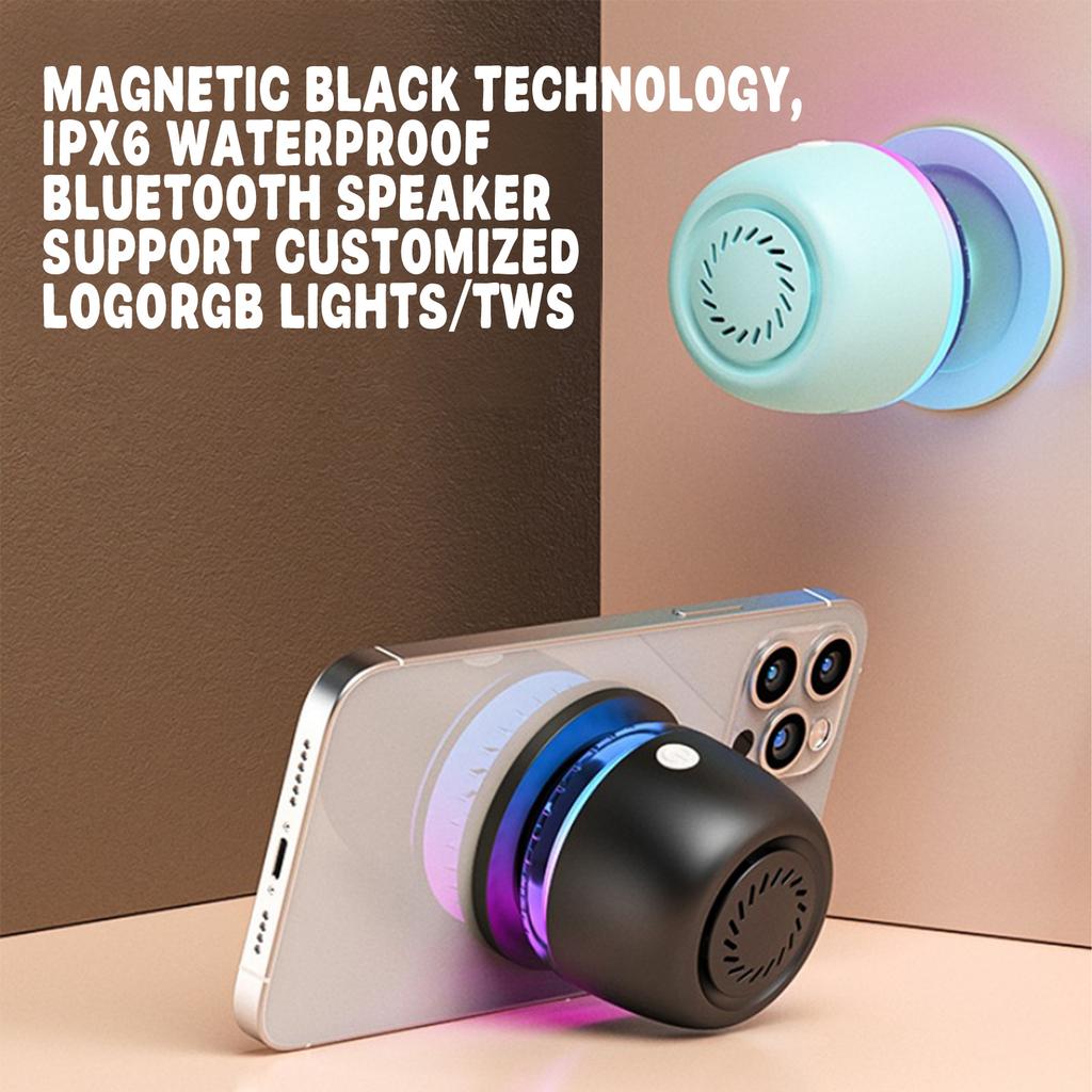 Magnetic Water Proof Bluetooth Speaker With Lighting,small Wireless Speaker ,volume Knob & 360° Sound. Portable For Home, Outdoors & Bathroom