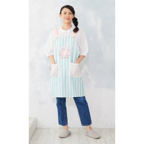 Atelier Momo & Momo YOSISTAMP Yoshi Stamp Rabbit and Bear Apron, H-Shaped, Striped Pattern, Green, Women's, Sizes M-L, YA44008-52
