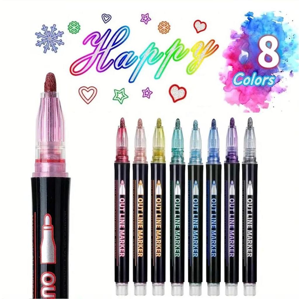 8/12/24/36/48/60 Colors Double Line Outline Highlighter Marker Pens