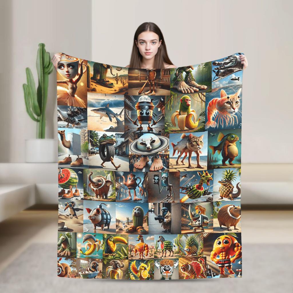 Italian Brainrot Cappuccino Assassino Fun Cappuccino Meme Blanket Soft Funny Plush Throw Blanket For Flannel Bedspread Bed Cover