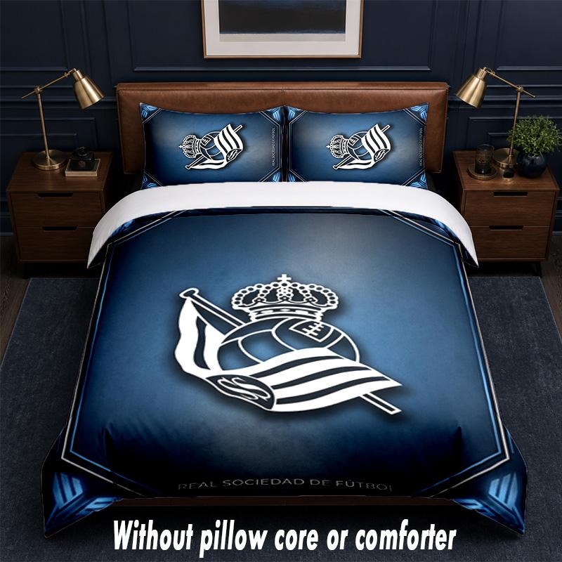 Real Sociedad FC Design Bed Bedding Set 1 Duvet Cover + 2 Pillowcases Soft Breathable Household Bed Linens