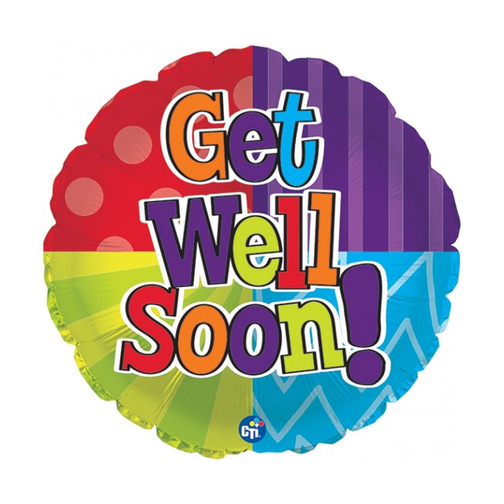 Betallic Get Well Soon Foil Dot And Stripe Balloon