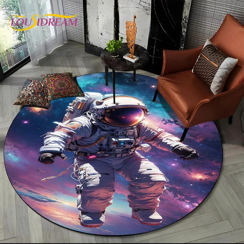 Astronaut Vesmír Kosmonaut 3D Vesmír Kreslený Kulatý Oblastní Koberec Kobereček pro Obývací Pokoj Ložnici Dětský Dekor, Podložka pro Domácí Zvířata Protiskluzová