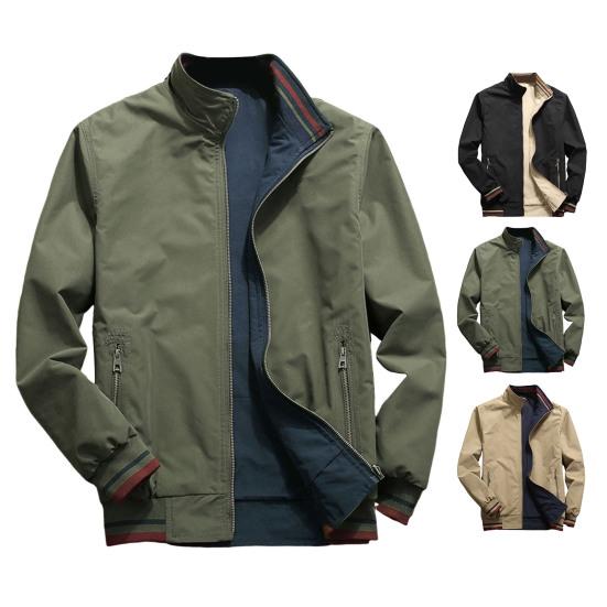 Men Jacket Elastic Cuffs Stand Collar Long Sleeve Patchwork Color Reversible Jacket Coat with