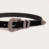 New Women's Western European and American Three-piece Black Deerskin Suede Belt Fashionable and Versatile Retro Carved Belt