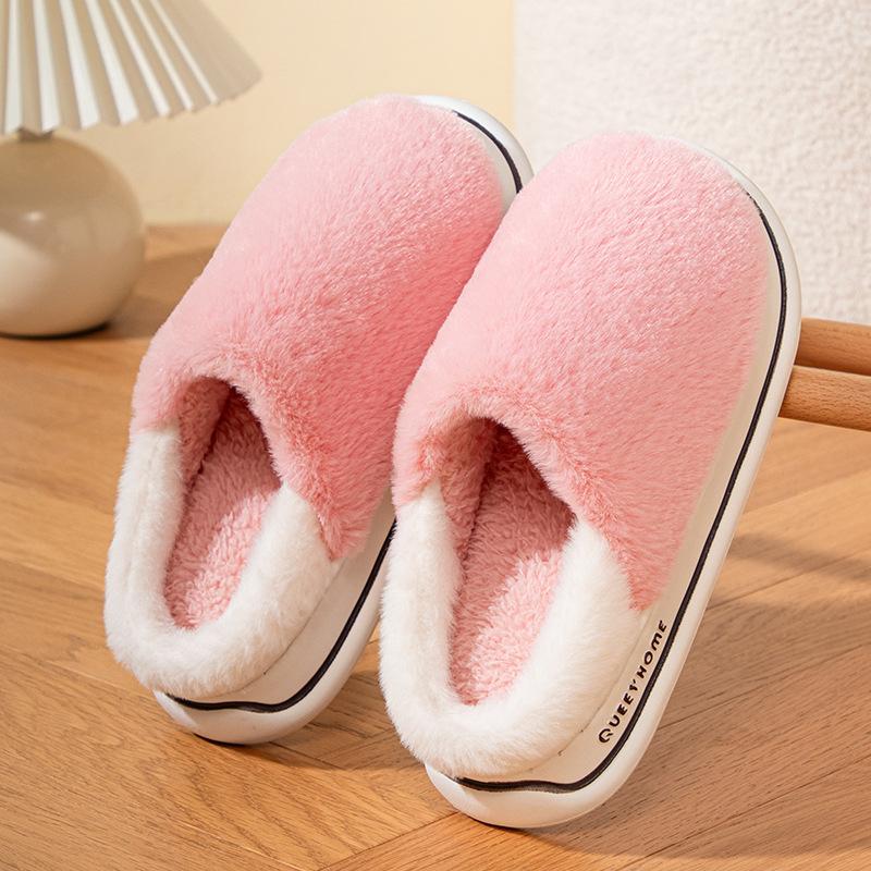 

Модные пушистые тапочки для женской уличной осени и зимы, новые стили, домашние тапочки из хлопка на толстой подошве, zapatillas de mujer 44-45 розовый