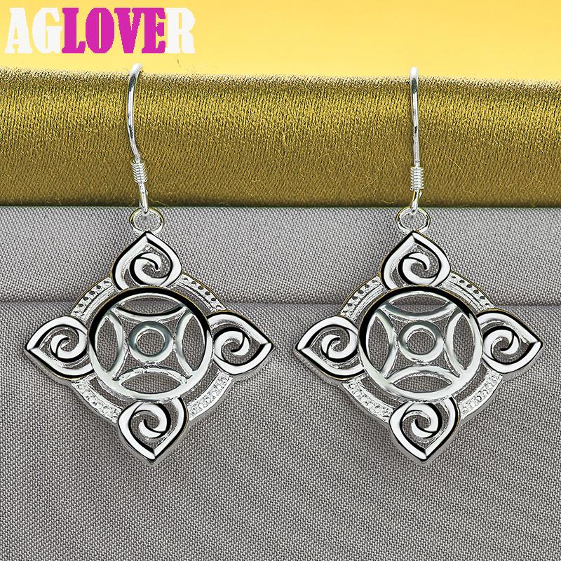 925 Sterling Silver Geometric Pattern Drop Earring Jewelry