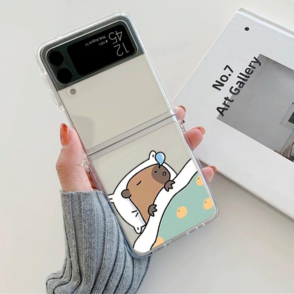

Cute Animal Capybara Phone Case For Samsung Galaxy Z Flip 6 ZFlip 5 Clear Hard Transparent Cover for Samsung ZFlip4 ZFlip3 Funda Galaxy ZFlip 3