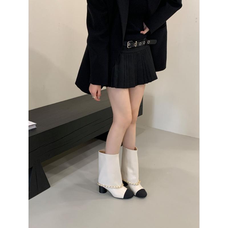 Xiaoxiangfeng Round Head Color Matching Knight Boots Autumn 2025 New Temperament Thick Heel Tube Pants Tube Boots Women