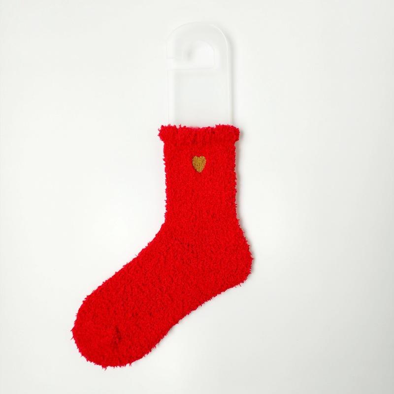 Autumn and Winter Thickened Coral Fleece Socks Women's Middle Tube Gold Love Warm Versatile Fleece Socks Home Sleep Floor Socks
