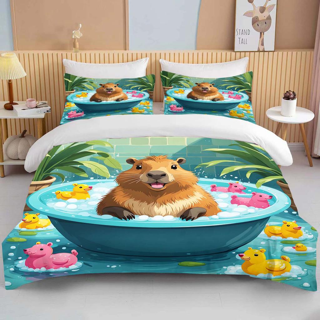 Funny Capybara Printed Bedding Set 1 Quilt Cover 2 Pillowcases Surprise Bedding For Boys And Girls Multiple Sizes Fast Shipping