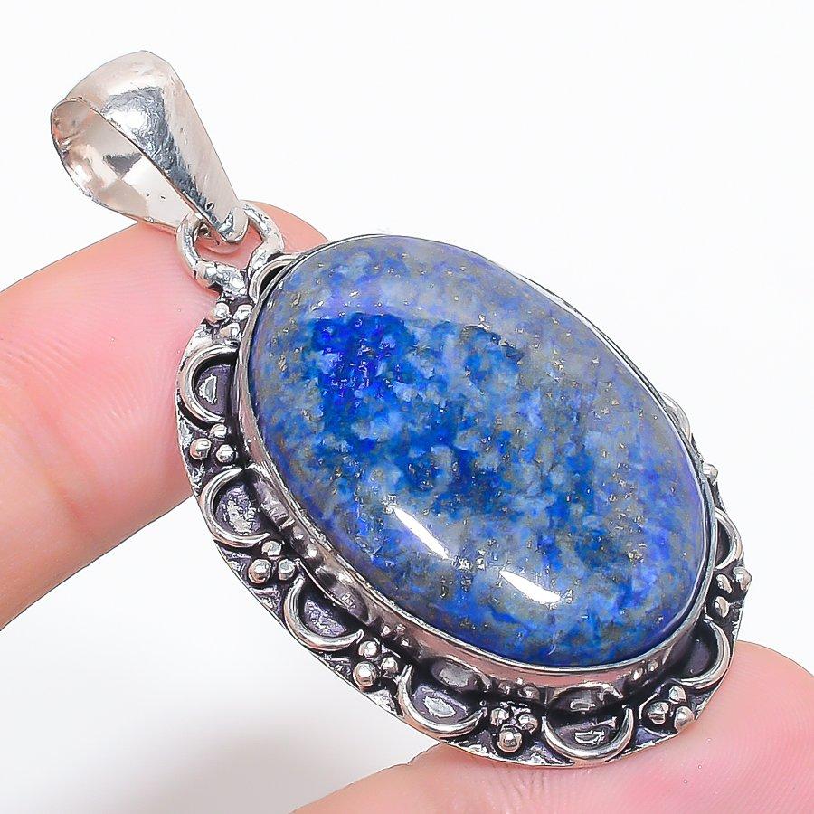 Natural Lapis Lazuli Gemstone 925 Sterling Silver Jewelry Pendant 2.21" B4m98