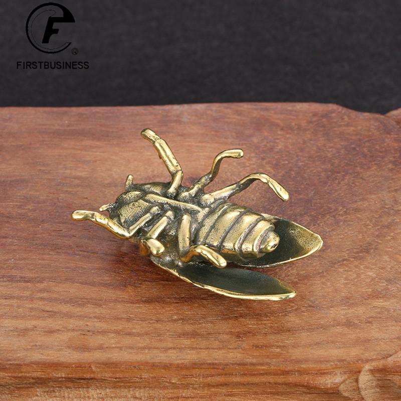 Retro Small Animal Statue Metal Brass Insect Cicada Figurine Miniature Desktop Ornament Study Table Decoration Craft Accessories