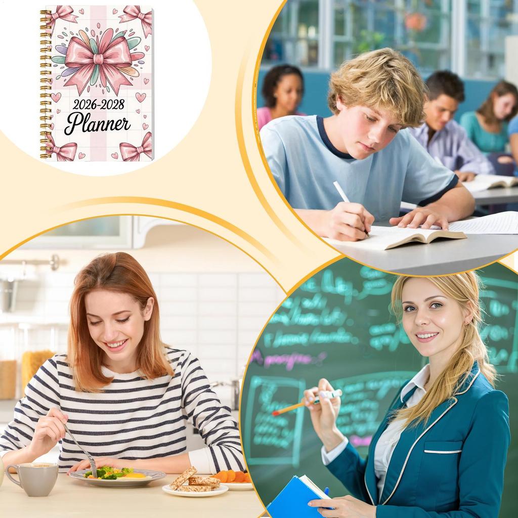 Planner 2026-2028 Spiral Bound Bow 36-Month Hardcover 3 Year Planner Calendar For Home School Office Work Appointment Academic