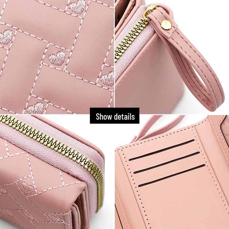 New Women's Tri-fold PU Wallet with Embroidered Heart - Compact Card Holder and Money Clip