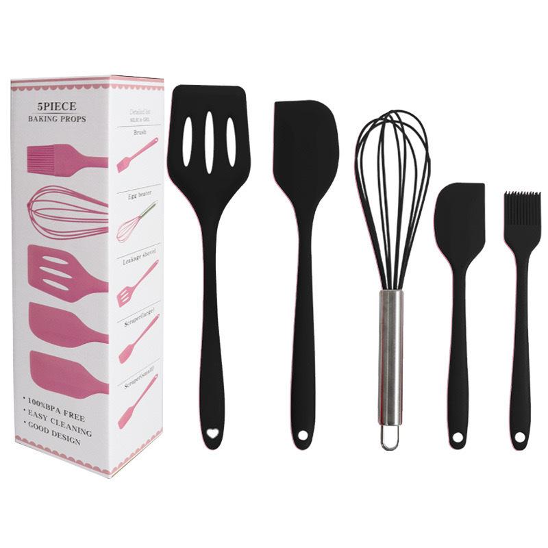 Silicone Kitchen Utensil Set: 5-Piece Heat-Resistant Baking Tools - Spatula, Oil Brush, Whisk
