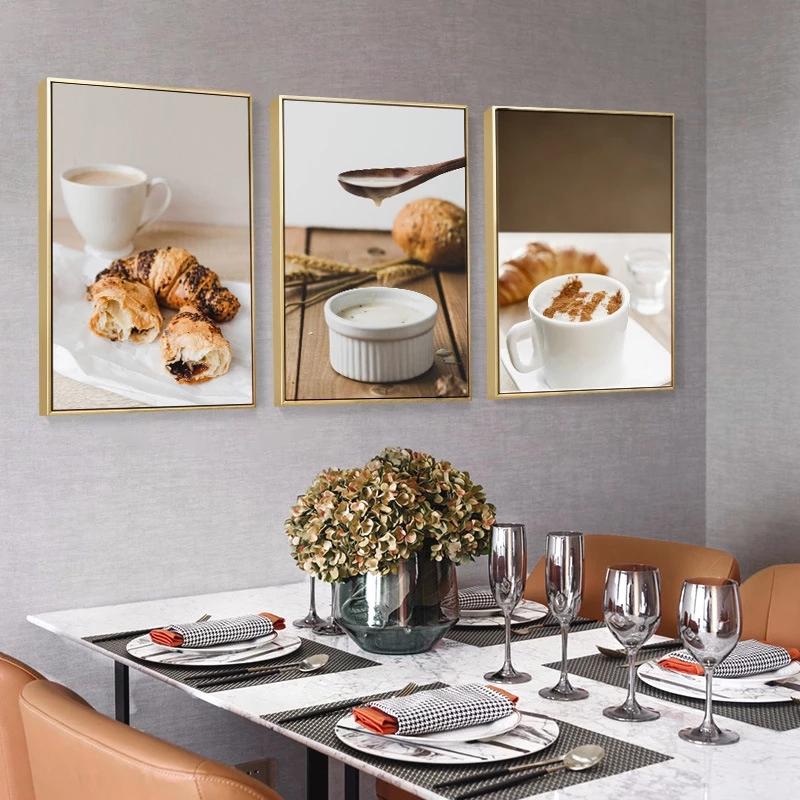 Affiche de nourriture de petit-déjeuner nordique café pain de blé myrtille gaufres peinture sur toile art mural modulaire photos décoration de cuisine