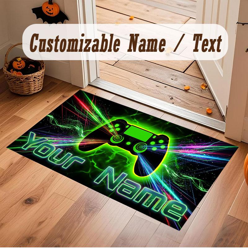 Neon Colorful Theme Crystal Velvet Floor Rug Personalized Custom Name Text Warm Carpet Home Decoration