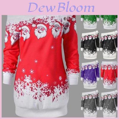 Women's Christmas Jumper Tops In Vibrant Colors With Festive Santa Claus Print