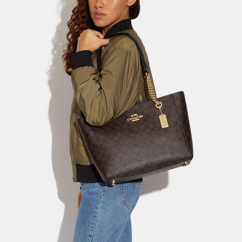 New COACH Cammie Artificial Leather Tote Bag, Shopping Bag, Shoulder Bag, Handbag Large Size Women's Brown & Black C8148-IMAA8